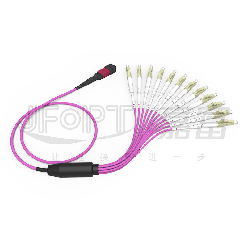 MPO - LC-Ausbruch-Verbindungskabel 2.0mm Fanout LC DX mit Clip Millimeterstandardverlust-Zwinge