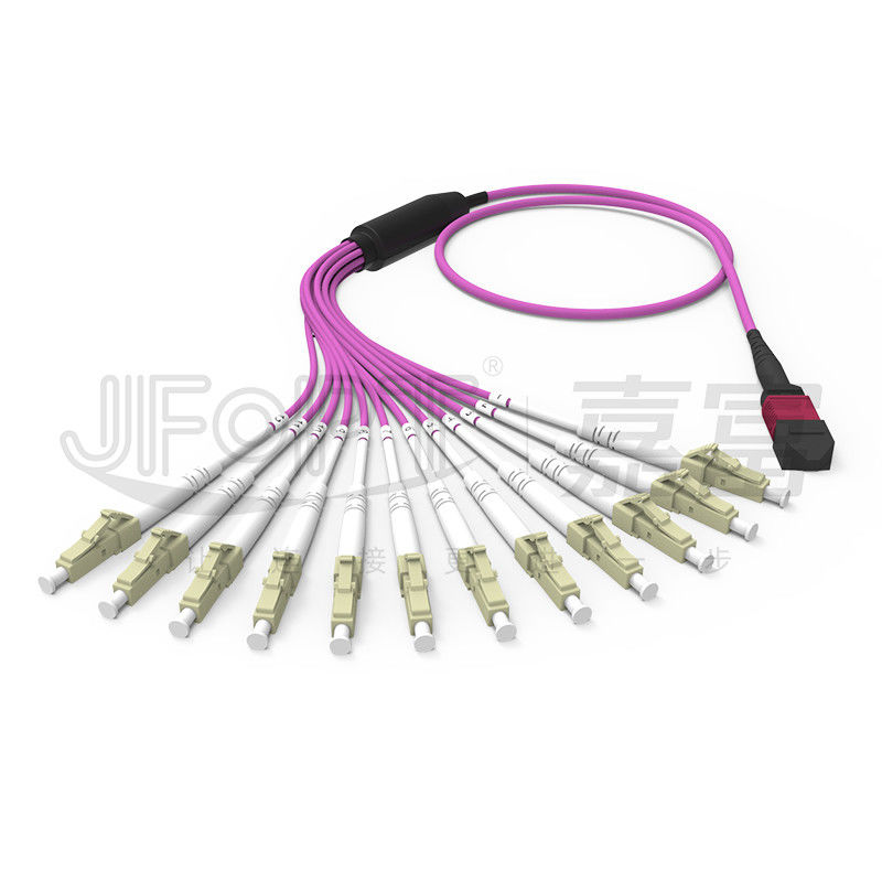 MPO - LC-Ausbruch-Verbindungskabel 2.0mm Fanout LC DX mit Clip Millimeterstandardverlust-Zwinge