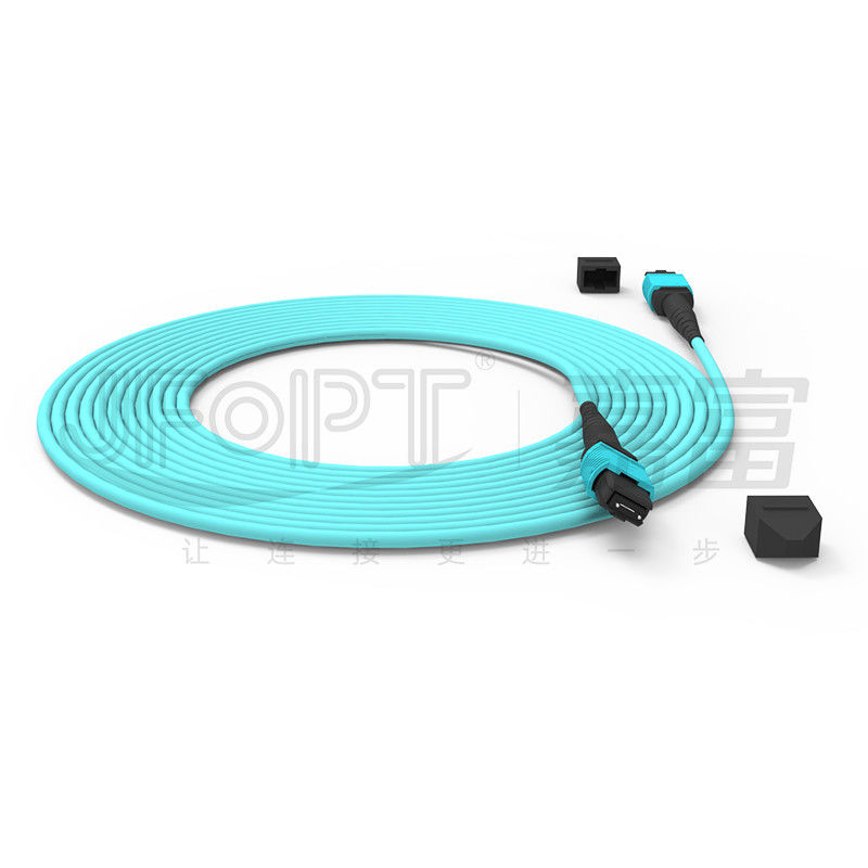 12 Kerne Geschwindigkeit MPO Patch Cord Aqua Farbe für Datencenterverbindung 10G Multi-Mode OM3 Glasfaser Patch Cord