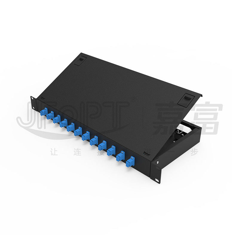LC/SC/FC/ST Rack Mount Fiber Patch Panel 12/24core mit 19-Zoll-Größe Türknopf Öffnung