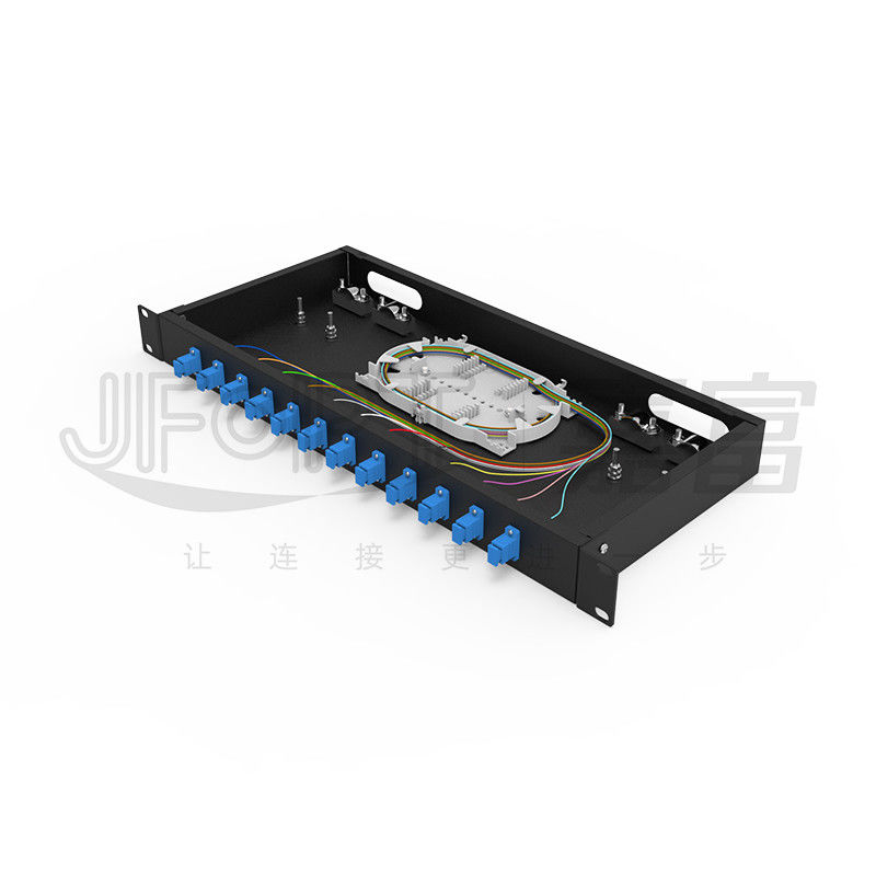 LC/SC/FC/ST Rack Mount Fiber Patch Panel 12/24core mit 19-Zoll-Größe Türknopf Öffnung