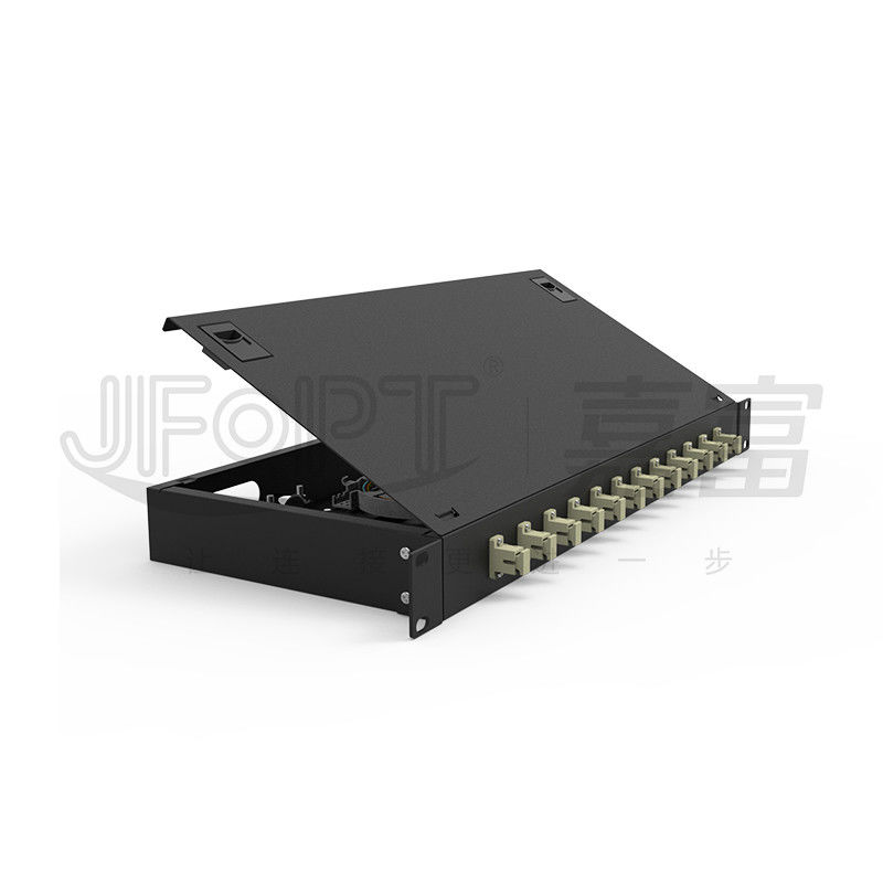 LC/SC/FC/ST Rack Mount Fiber Patch Panel 12/24core mit 19-Zoll-Größe Türknopf Öffnung